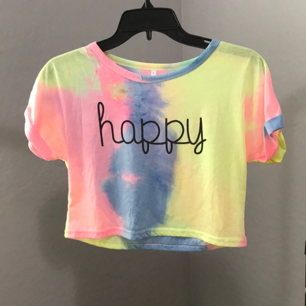 Tie dye “ happy” crop top